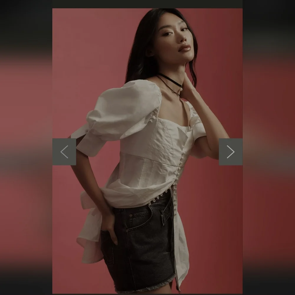 By Anthropologie Square Neck Puff Sleeve Tunic Blouse